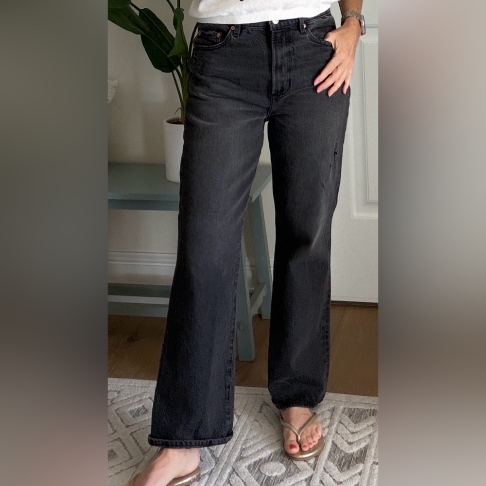 Pistola black washed, lightly distressed straight/slim jeans.